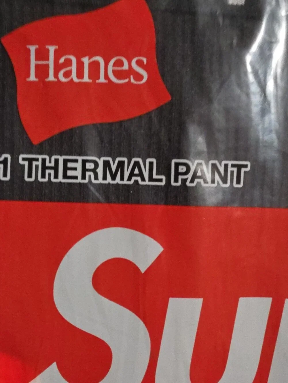 Hanes Black Thermal Pant with Red Logo XL
